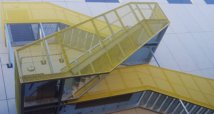 Expanded metal mesh for outdoor stair railings