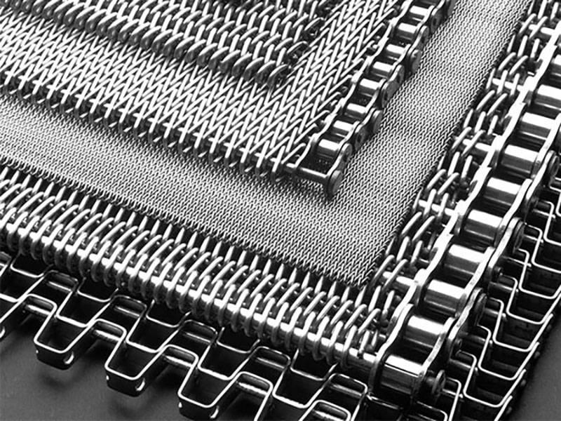 Various styles of metal conveyor belts