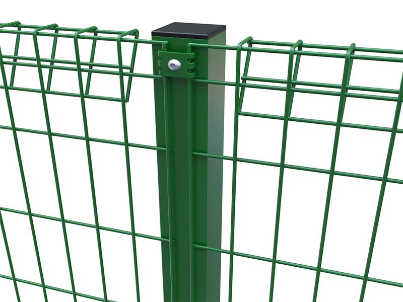 Green PVC roll top fence connected by square columns