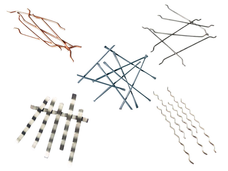 Five different materials and types of steel fibers.